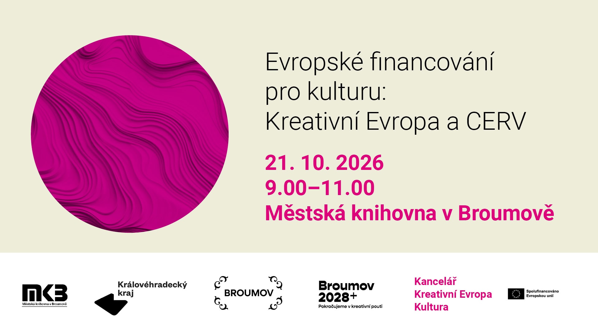 Banner s názvem, termínem a místem akce s motivem kolečka s vrstevnicemi.